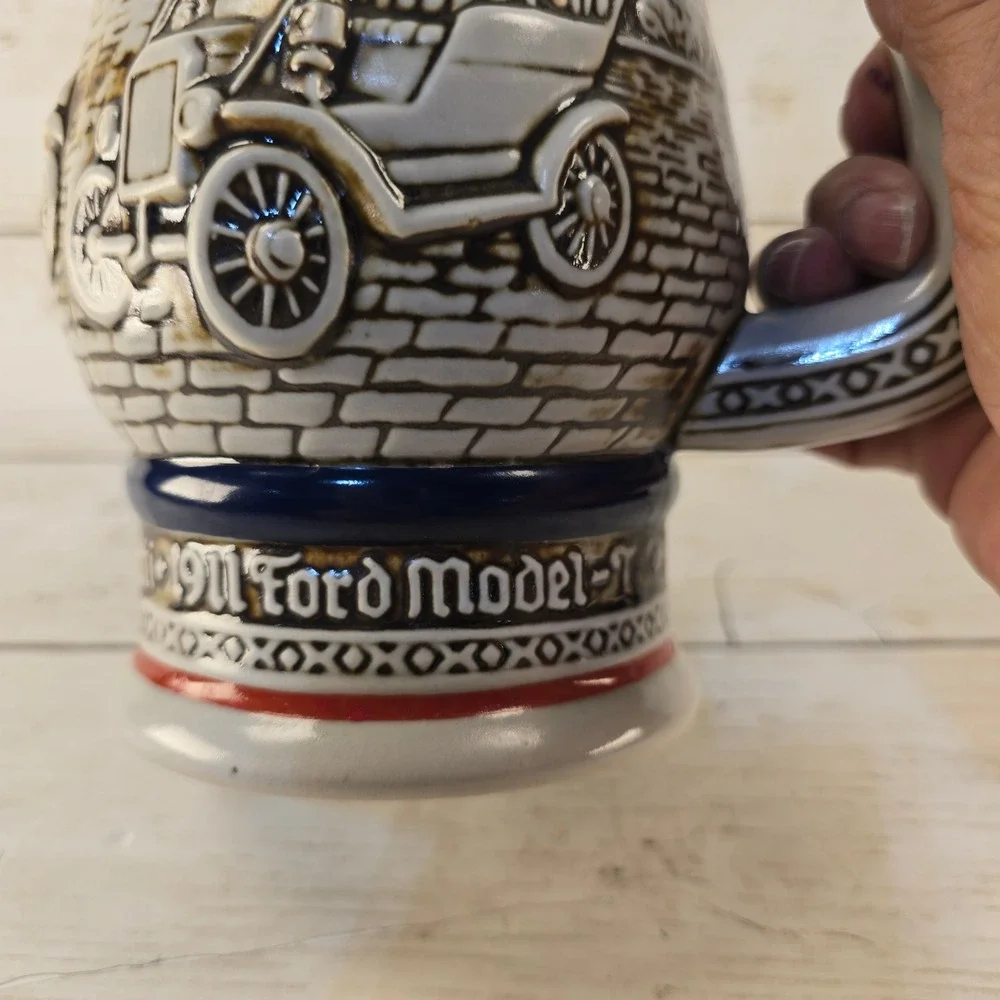Vintage 1979 Avon Antique Cars Beer Stein Ceramarte Brazil Ford Bugatti Stanley
